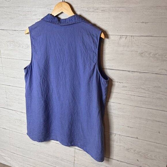 Edward Top Womens SZ 1X Periwinkle 100% Irish Linen Sleeveless Embroidered Beach - Picture 12 of 15